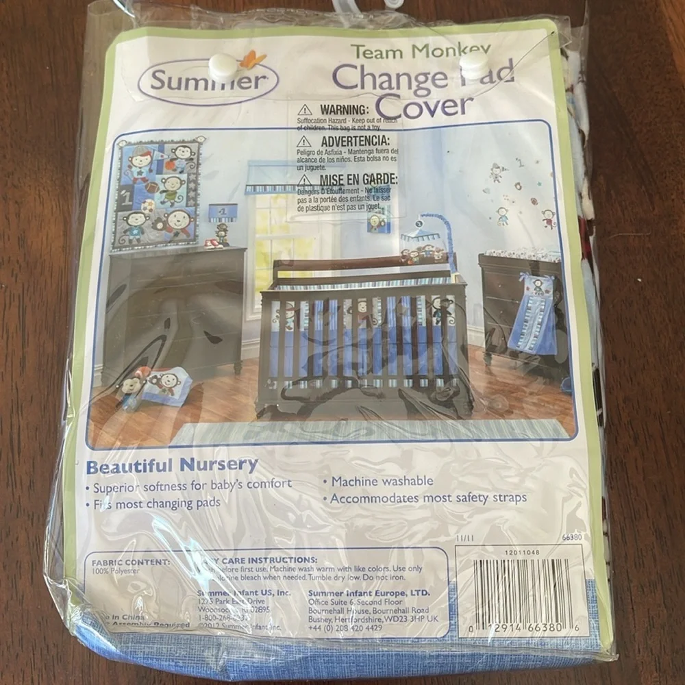 Summer Changing Pad Cover Team Monkey Football Baseball Baby Nursery Blue NEW